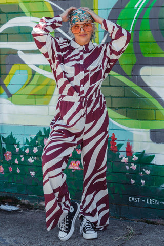 Zebra Button Up - Wine