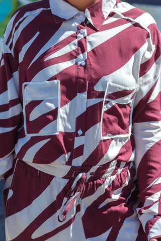 Zebra Button Up - Wine