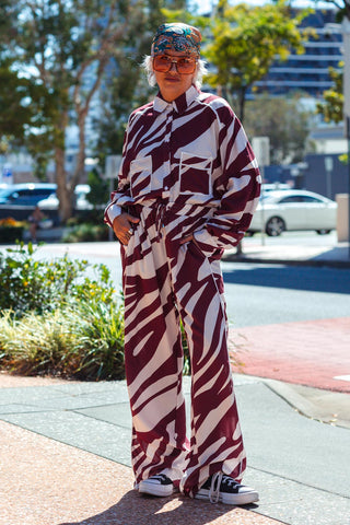 Zebra Button Up - Wine